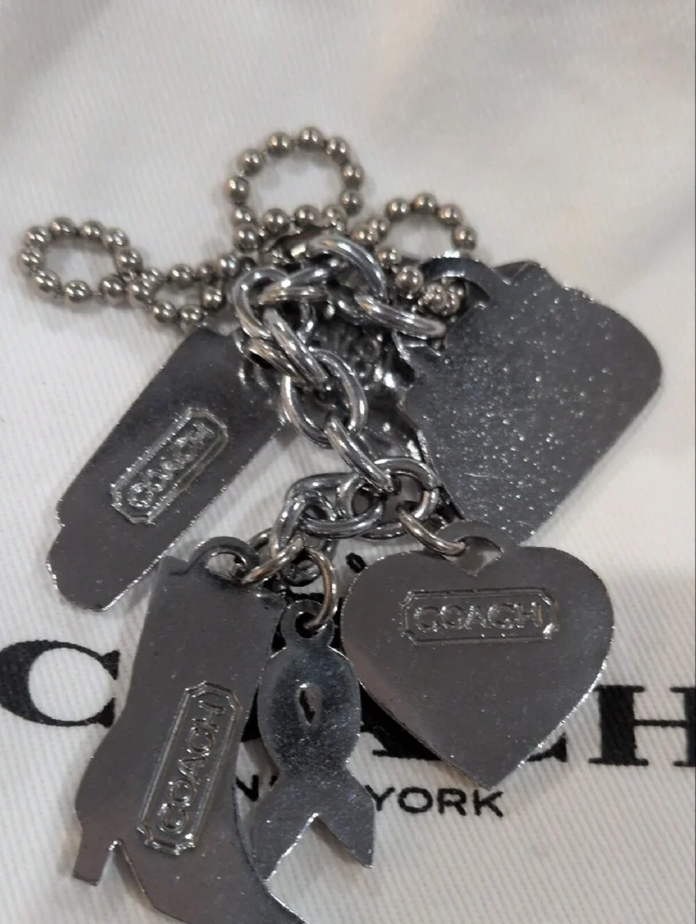 Coach Vintage Pink Breast Cancer Ribbon Multi Charm Keychain Bag Fob Purse Boot